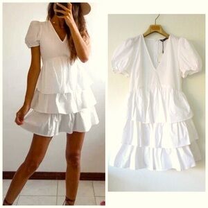 ZARA Poplin Mini Dress White Medium